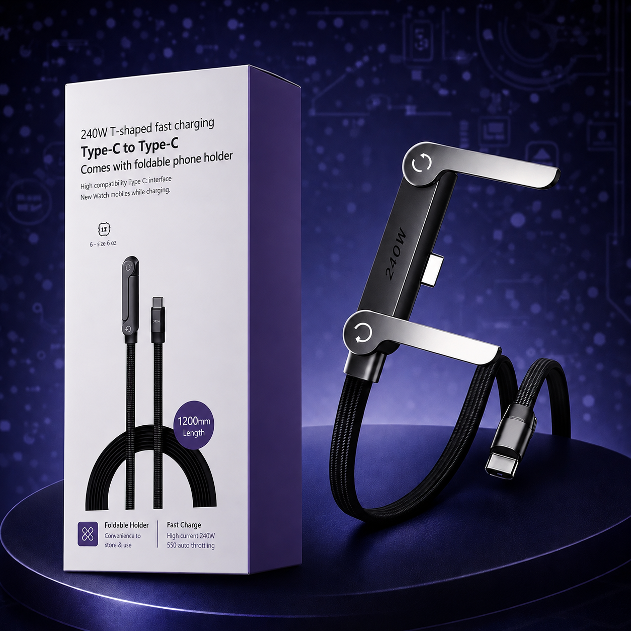 Fast Charging Foldable Phone Holder Cable